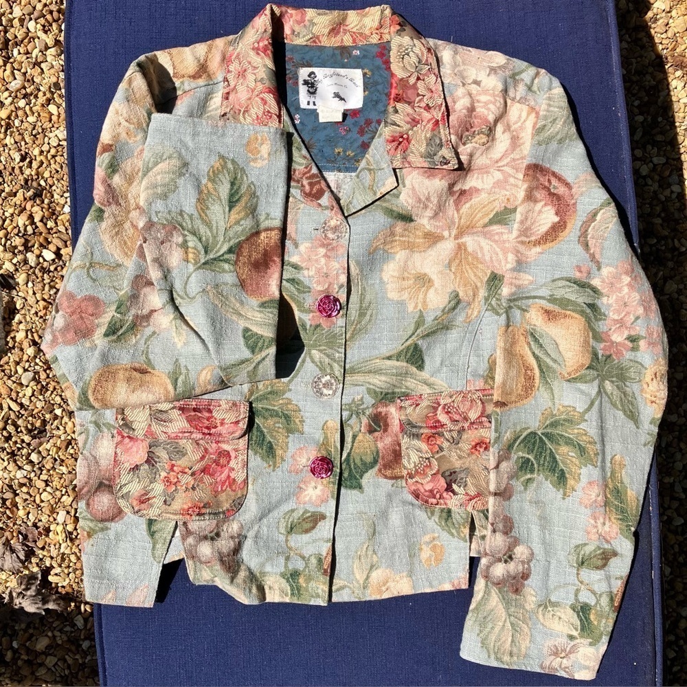 Vintage 80's My Boyfriends Back Floral Tapestry prairie Blazer jacket womens L